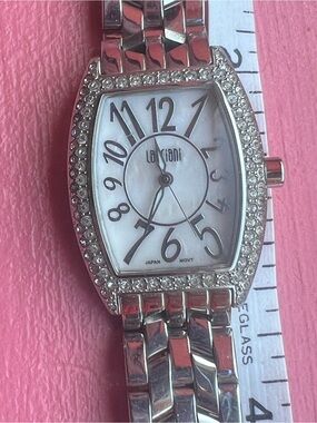 Silver Crystal-Frame Women's Bracelet Watch - White Dial